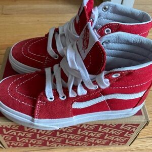 Vans Red and White Canvas High-Top Sneakers